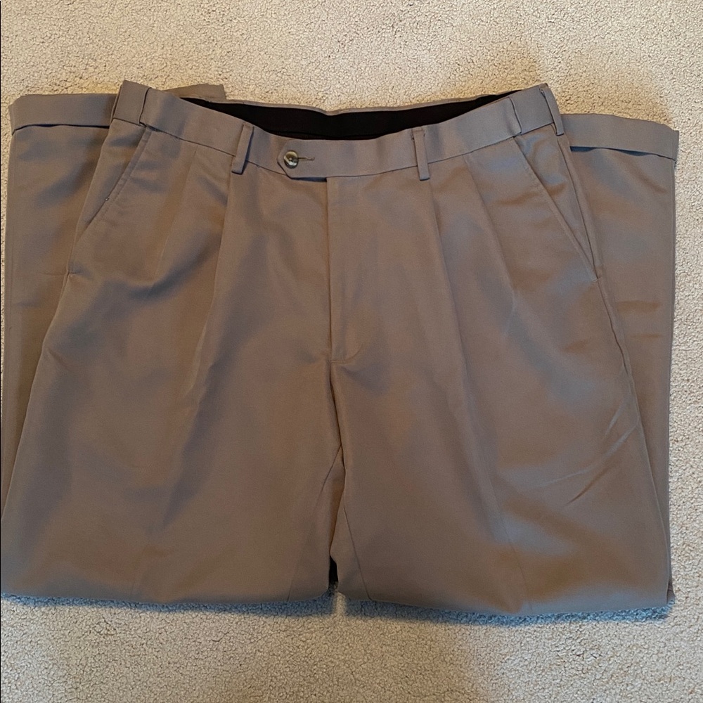 Men's 36x30 khaki Tan Dress Pants with pleats, cuffs and elastic at waistline